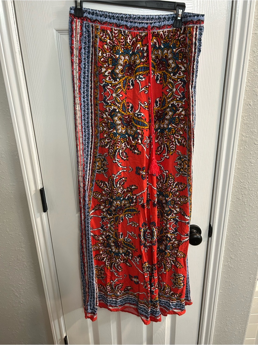 Anthropologie Flying Tomato Paisley Print Palazzo Wide leg Sz L red pull on